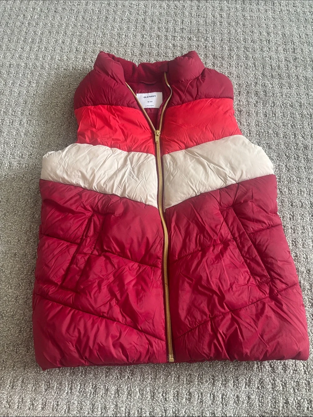 Old Navy Red & Cream Chevron Puffer Vest for Kids